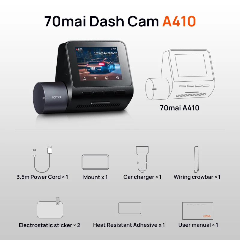 70mai ダッシュカム A410 フロント1440P リア1080P 車載DVR