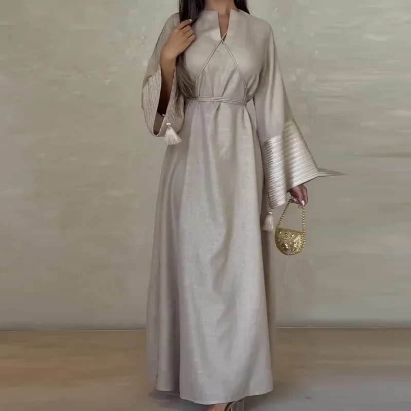 Women\'s Autumn New Solid Color Flared Sleeve Long Sleeve Slimming Long Dress Fashion Casual Loose Pullover Long Skirt Vestidos