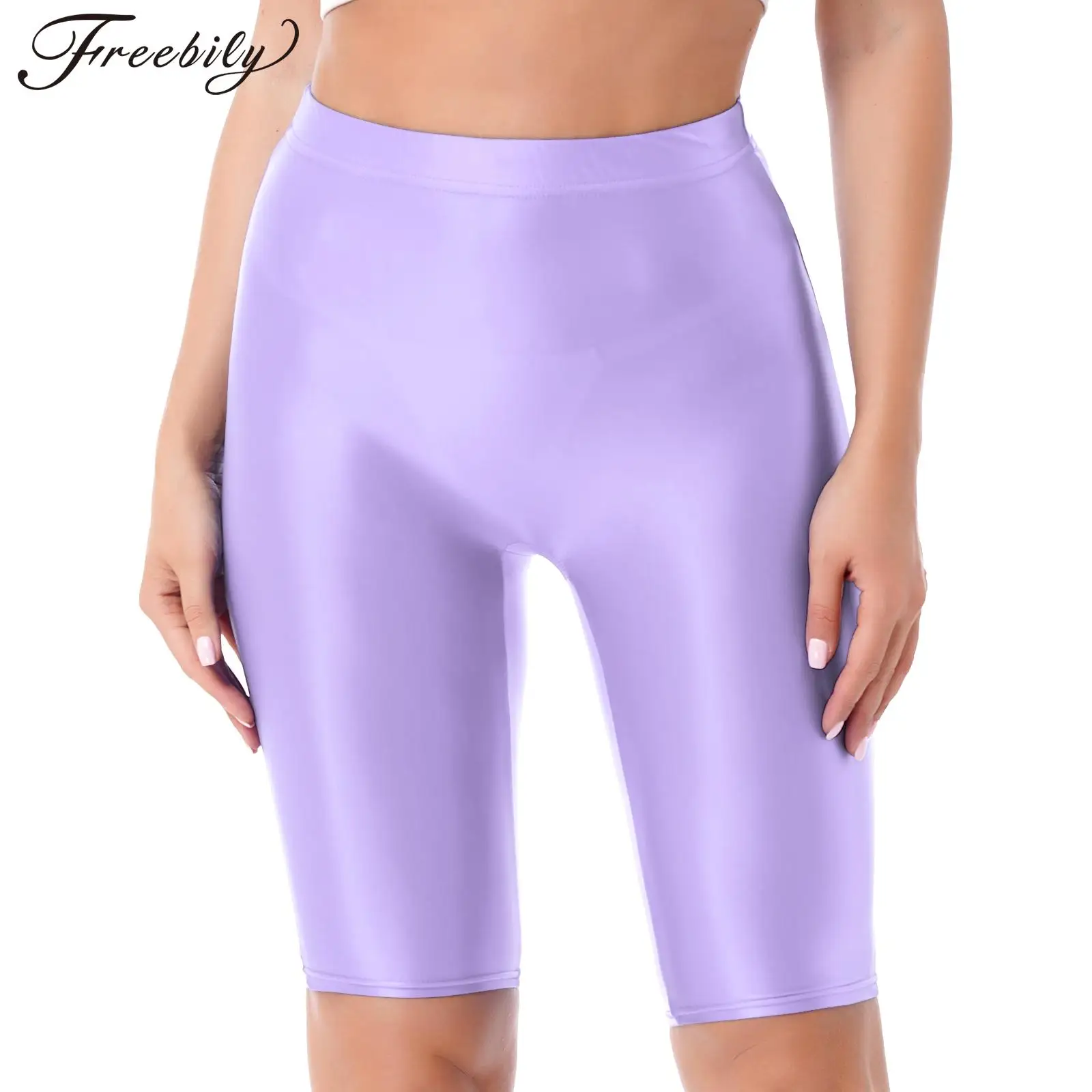 

Women Ultra-thin Glossy Stretchy Shorts Yoga Dance Gymnastics Leggings Dancewear Beach Pool Swimwear Workout Fitness Sportswear