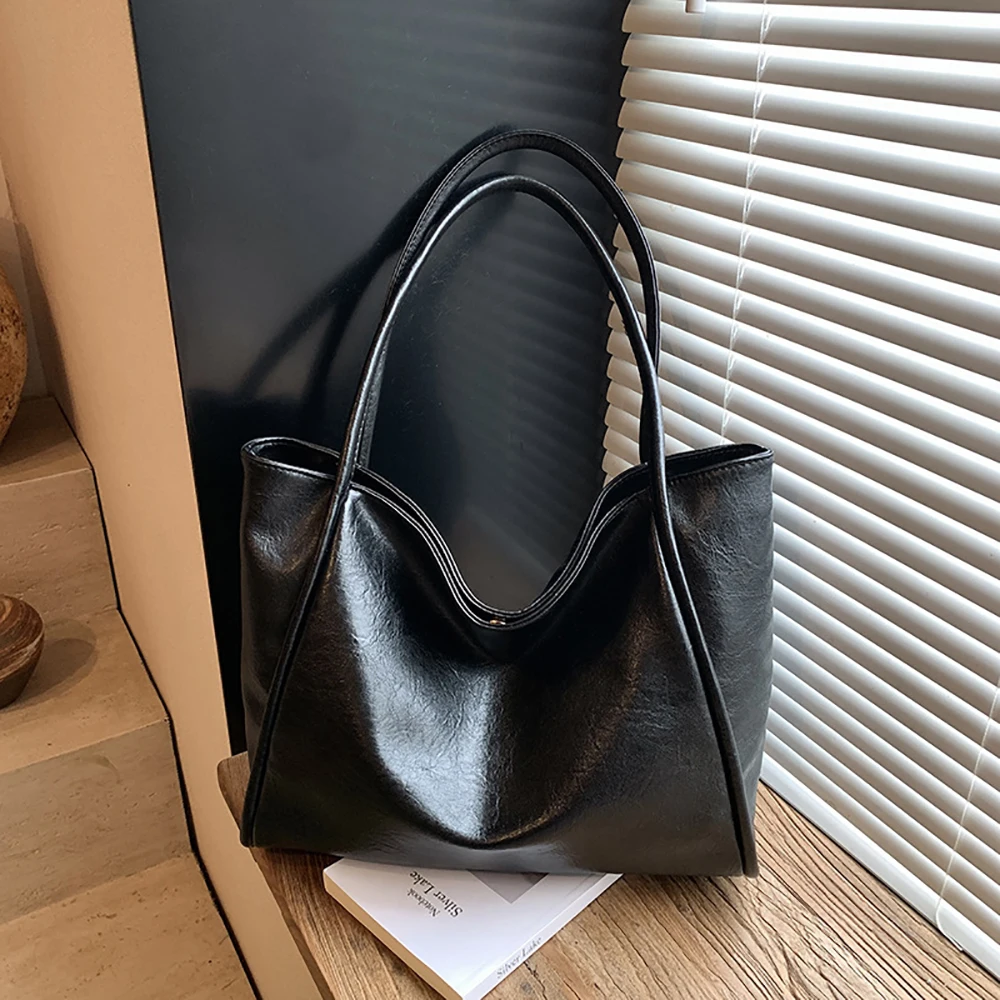 Large Capacity PU One Shoulder Bag Women's Simple Solid Color High Grade Shopping Commuter Underarm Bags Casual All-Match Totes
