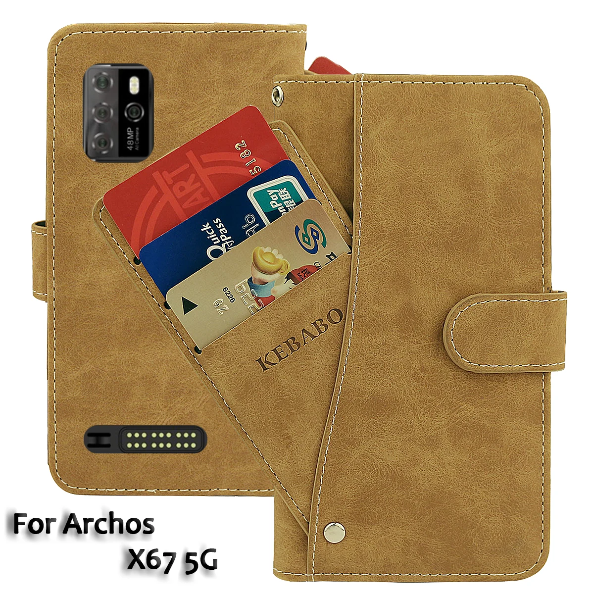 Vintage Leather Wallet Archos X67 5G Case 6.67