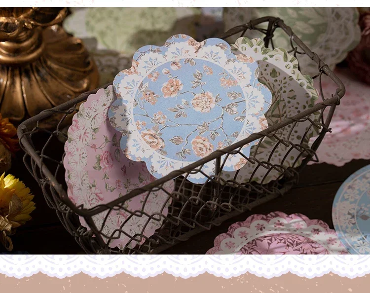 50 Stück, 4 Varianten, Handgefertigte Zeltdekoration, Serie mit Spitze und Kranz, Material für Notizblöcke, Sammlung von Blumen und Märchenmotiven, Papier. – Detail 9