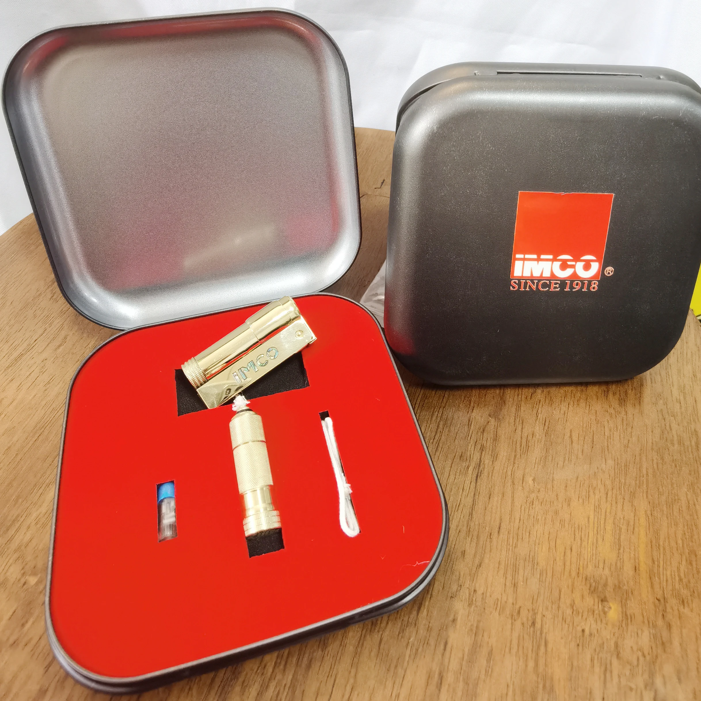 IMCO Lighter Gift Box 6700 Kerosenes Lighter with Brass Laser Engraved Natural Shell Inlaid Logo Brass Oil Tank Wick Flint Gift