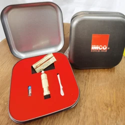 IMCO Lighter Gift Box 6700 Kerosene Lighter with Brass Laser Engraved Natural Shell Inlaid Logo Brass Oil Tank Wick Flint Gift