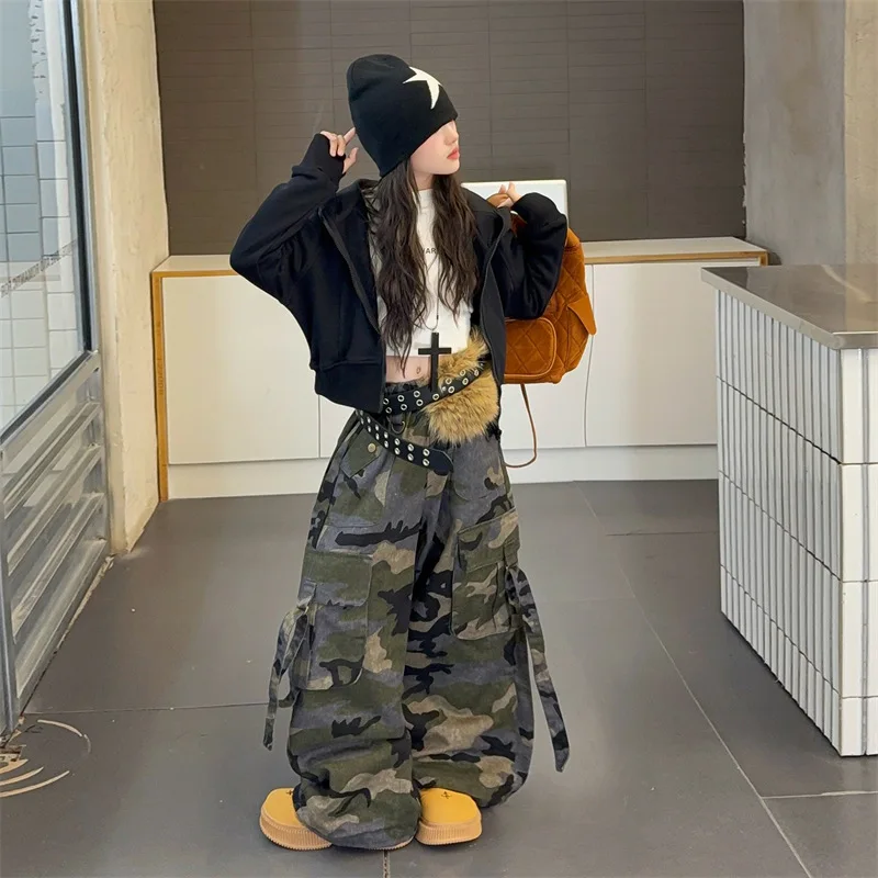 

2025 Autumn New Camouflage Tooling Wide-leg Pants Spice Girl Trousers Foreign Style Girl Cool