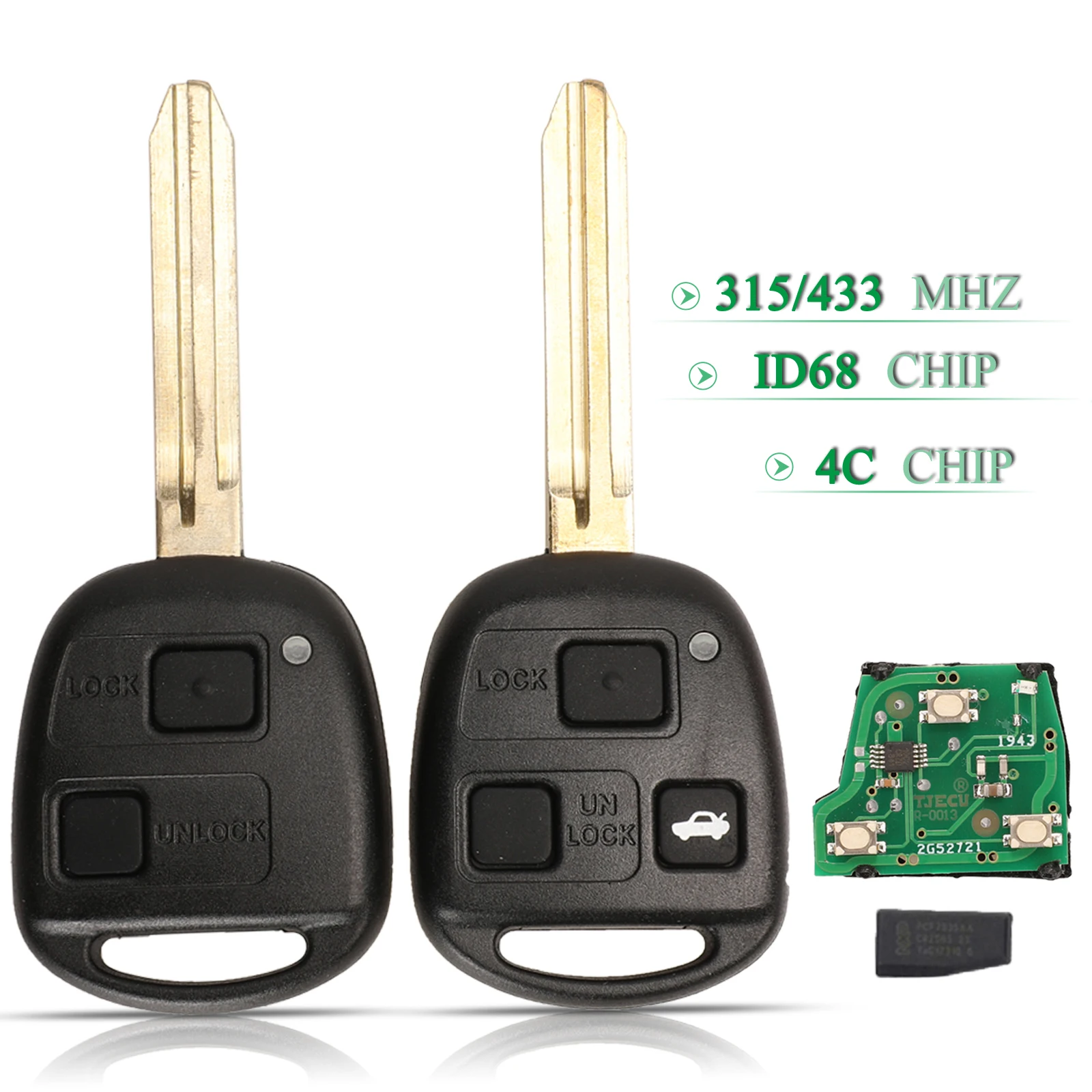 

jingyuqin 2/3 Buttons 315/433Mhz 4C/ID68 Chip Remote Internal Core Key For Toyota Camry Smart Car Key Replace