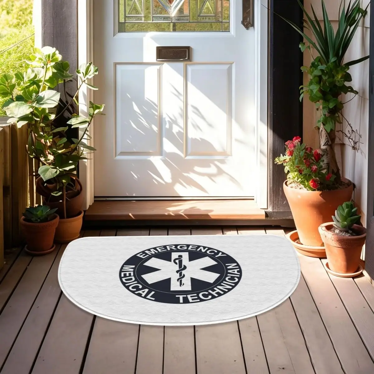 Emt Star Of Life Emergency Medical Soft Flannel Half Round Doormat Non Slip Bathroom Mat Absorbent Floor Carpet for Laundry Room
