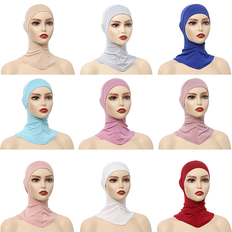 Sous-écharpe musulmane monochromatique pour femme, hijab modal, casquette réglable, turban extensible, couverture complète du cou, châle musulman