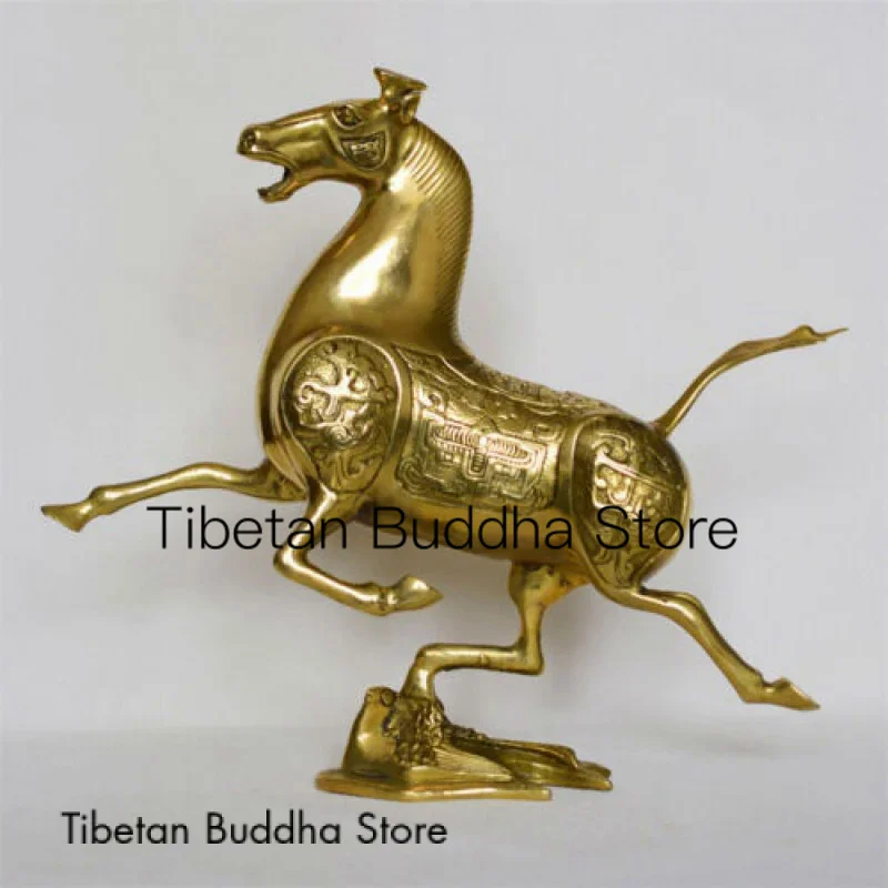 8.6“Old China Handmade brass auspicious A horse treads on flying swallow Statue