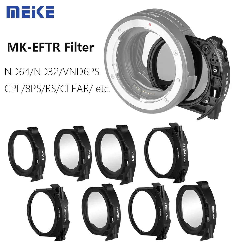 MEKE Meike EFTR Drop-in Filter Adapter ND2/ND8/ND64/CLEAR/CPL / Gold Blue Streak / 4 Points Star BM1/8 for Canon Nikon Sony