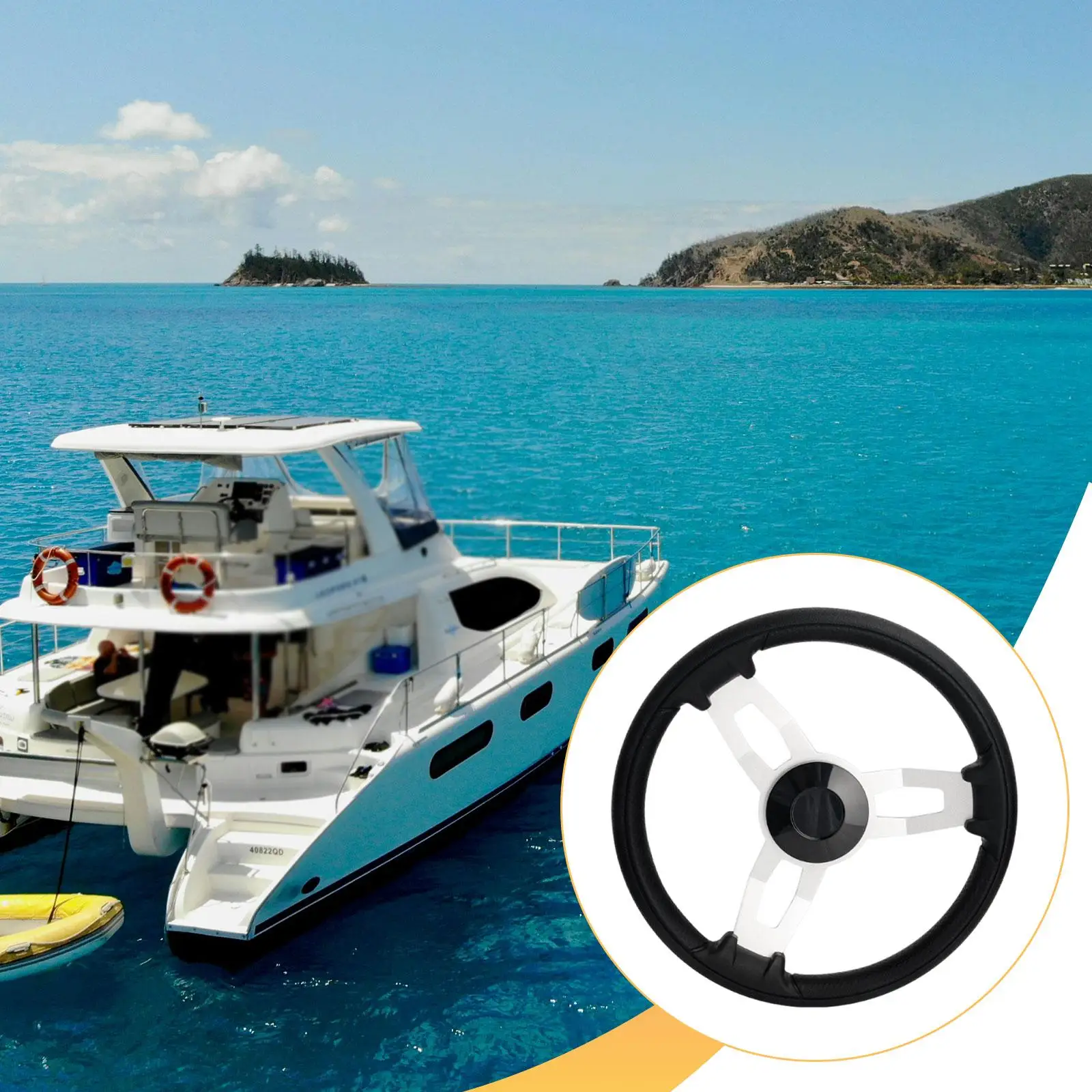 

Universal Marine Boat Steering Wheel Thick Foam Grip Easy Install for Yacht Speedboat Pontoon
