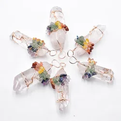 Natural stone White crystal Pillar Pendants Handmade  Copper Wire Wrapped Tree of Life Wholesale 6Pcs/Lot for Necklace Jewelry