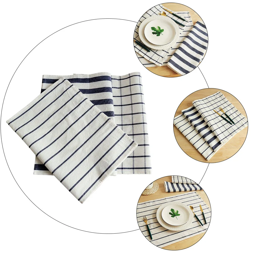 

3Pcs Cotton Grid Stripe Tablecloth Tea Towels Soft Absorbent Kitchen Cloths Napkin Set for Home Hotel Cafe Tea Towel