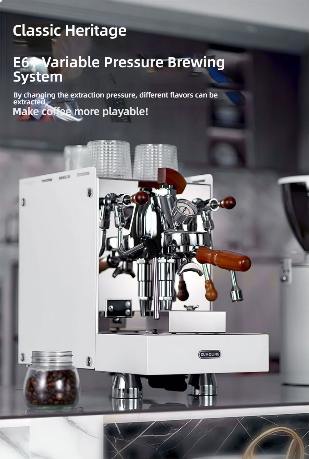 CAFOVO E6010 E61 Variable Pressure Espresso Machine Commercial Rotary Pump Dual Boiler 9Bar Professional Coffee Maker for Cafe