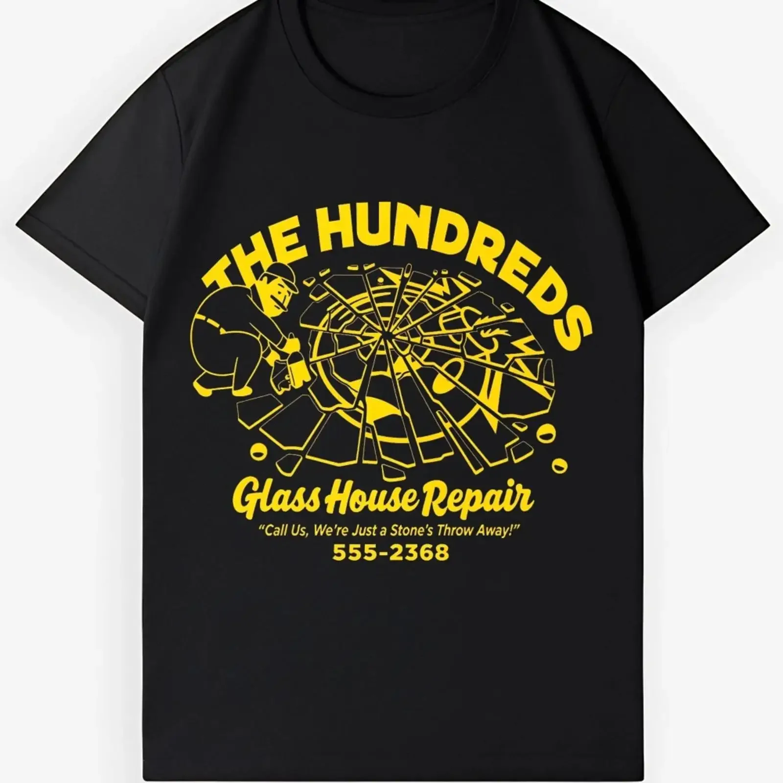 The Hundreds Broken Window Print T Shirt Retro Workwear Casual for men women vintage Washed Slightly Stylish graphic Unisex