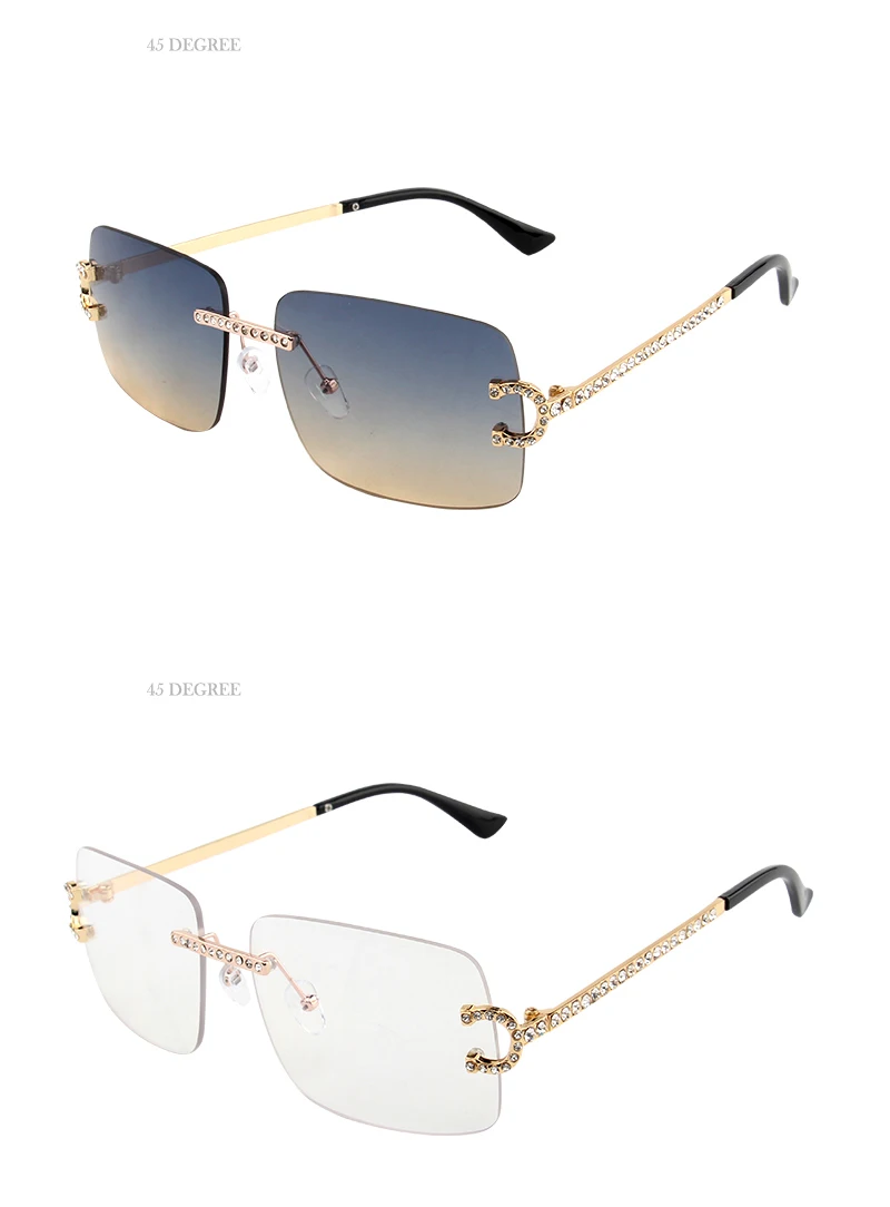 Kenbo Neue Randlose Rechteck Sonnenbrille Frauen Männer Shades Marke Designer Blingbling Diamant Sonnenbrille Retro Rahmenlose Sonnenbrille – Detail 9