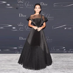 Black Pleated Evening Gowns Runway Fashion A Line Celebrity Prom Dresses Women Formal Occasion Party Dress Robe De Soiree