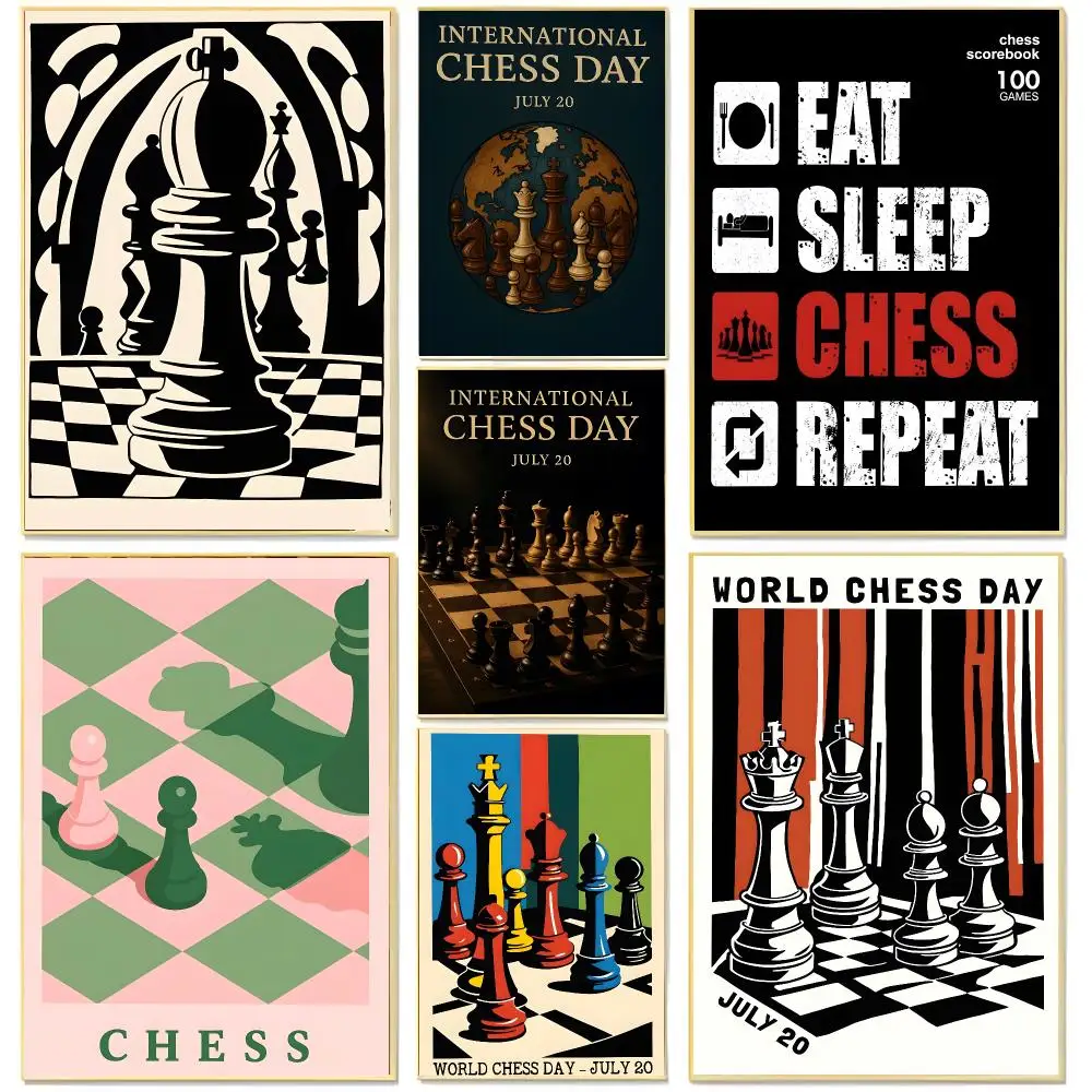 Intellectual Holiday W-World Chess Day Poster Living Room Bedroom Decorative Print Unframed Decor