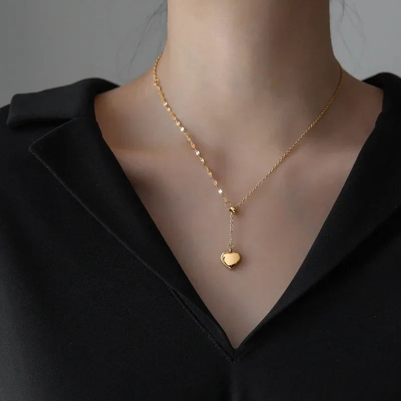 Stainless Steel Love Heart Pendant Necklaces for Women Gold Color Lovers Vintage Clavicle Chain Jewelry Wedding Party Gift