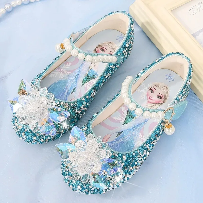 Disney buty dziewczęce mrożone Elsa księżniczka buty z miękką podeszwą letnie dziecięce kryształowe perłowe błyszczące dziewczęce różowe niebieskie