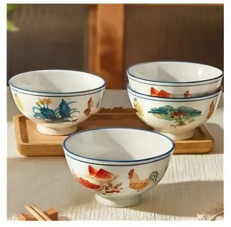 Ceramic Relief Rooster Bowl Chinese Style Instant Noodles/Rice Bowl Household Personal Small Bowl Kitchen Tableware Accessories