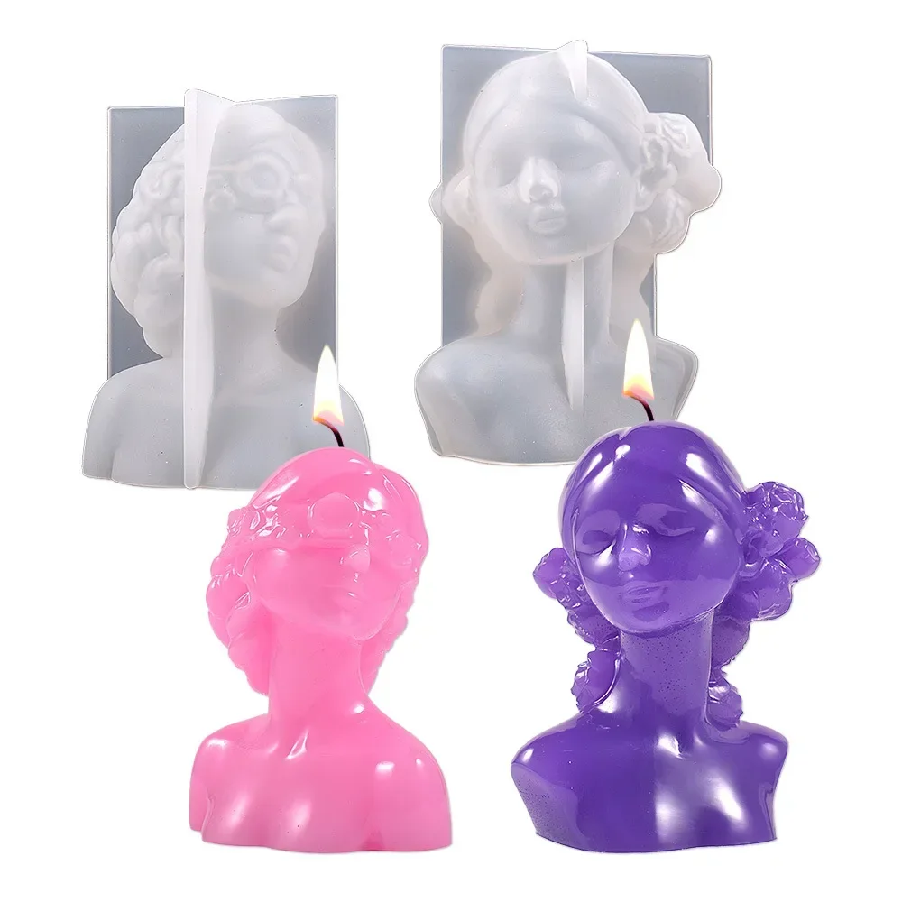 New Closed Eye Blindfold Girl Silicone Candle Mold 3d Cute Rose Girl Aromatherapy Plaster Soap Crafts Resin Mold Home Decor Gift