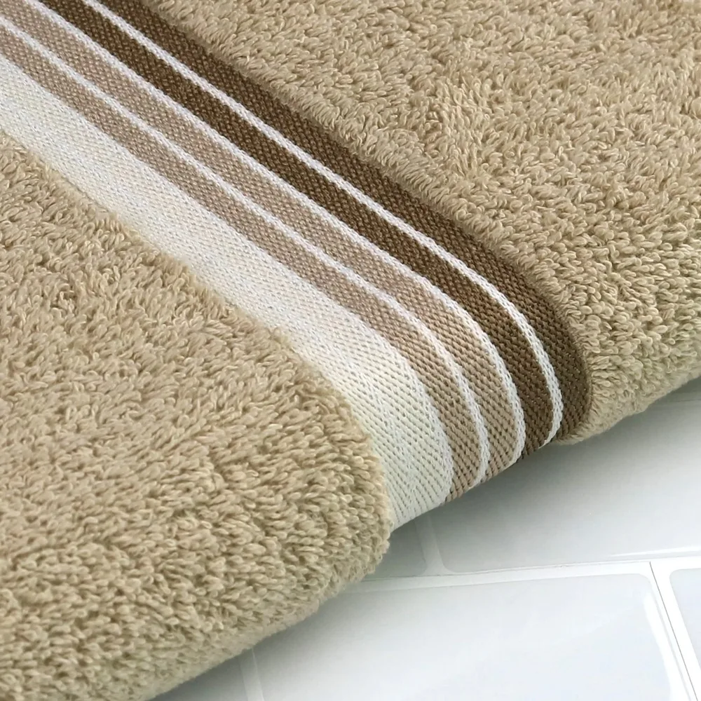 100% Cotton Bath Towel, Super Soft and highly absorbent Basic Striped Premium Bath Towel for Bathroom, Hotels, Spa and Gym – Tan image 4