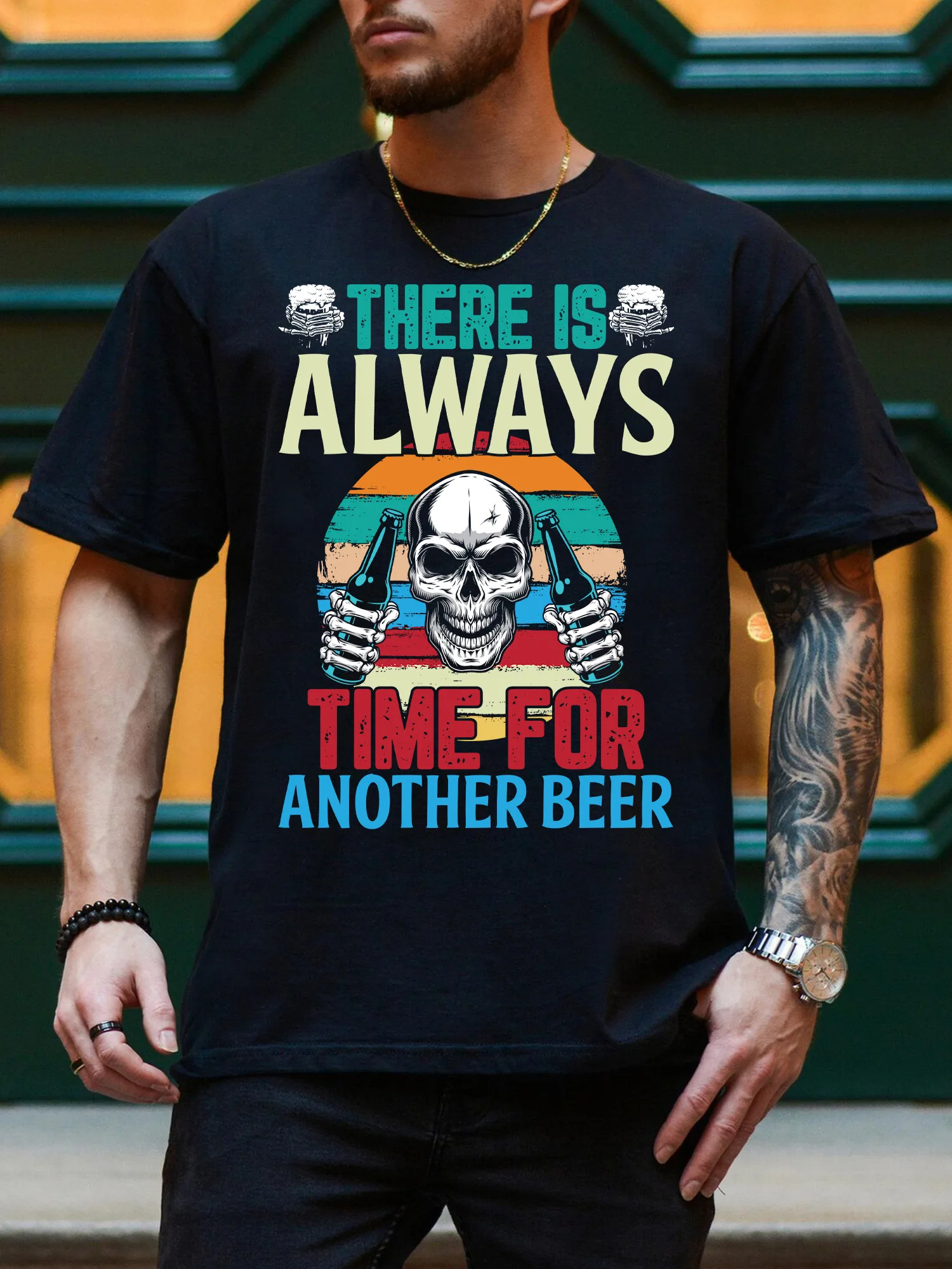 

Мужская футболка с рисунком «Всегда время за другое пиво», повседневная черная футболка из чистого хлопка, легкая футболка с круглым вырезом