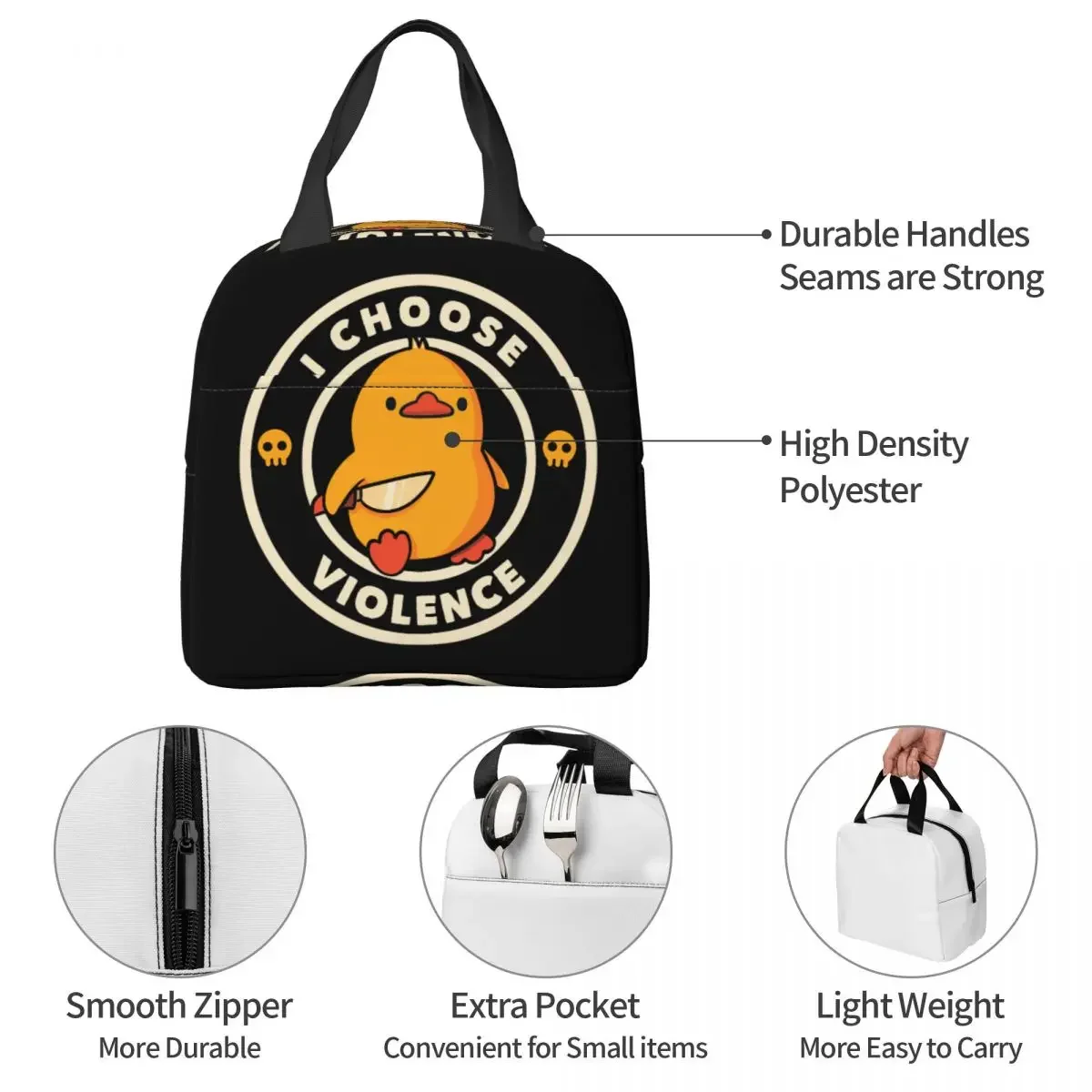 I Choose Violence Insulated Lunch Bags Cooler Bag Lunch Container Duck Meme Leakproof Tote Lunch Box Food Storage Bags School