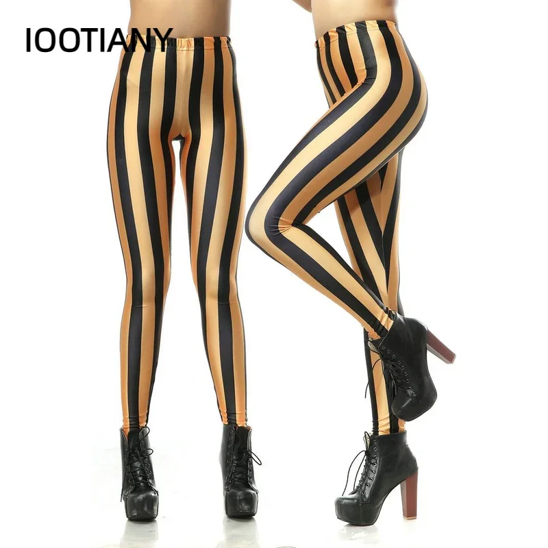 Sexy High Waist Elastic Leggings Fashion Yellow Black Stripe Print Trousers Casual Sports Fitness Leggings Slim Hip-Lift Pants R