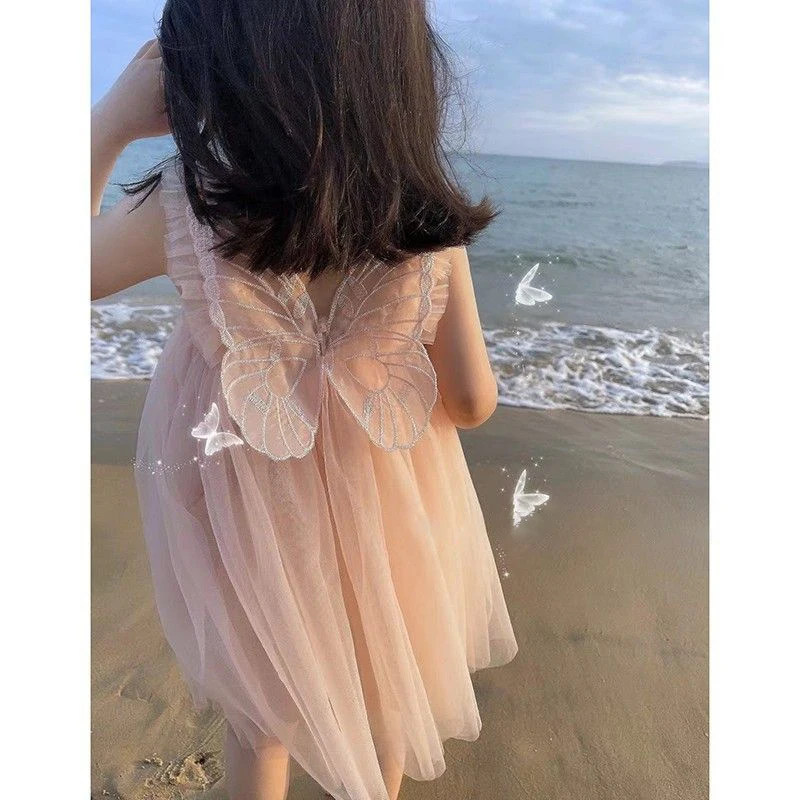 Fashion Baby Girl Princess Dress Sleeveless Butterfly 3D Applique Dresss Child Tulle Vestido Pageant Party Birthday Baby Clothes