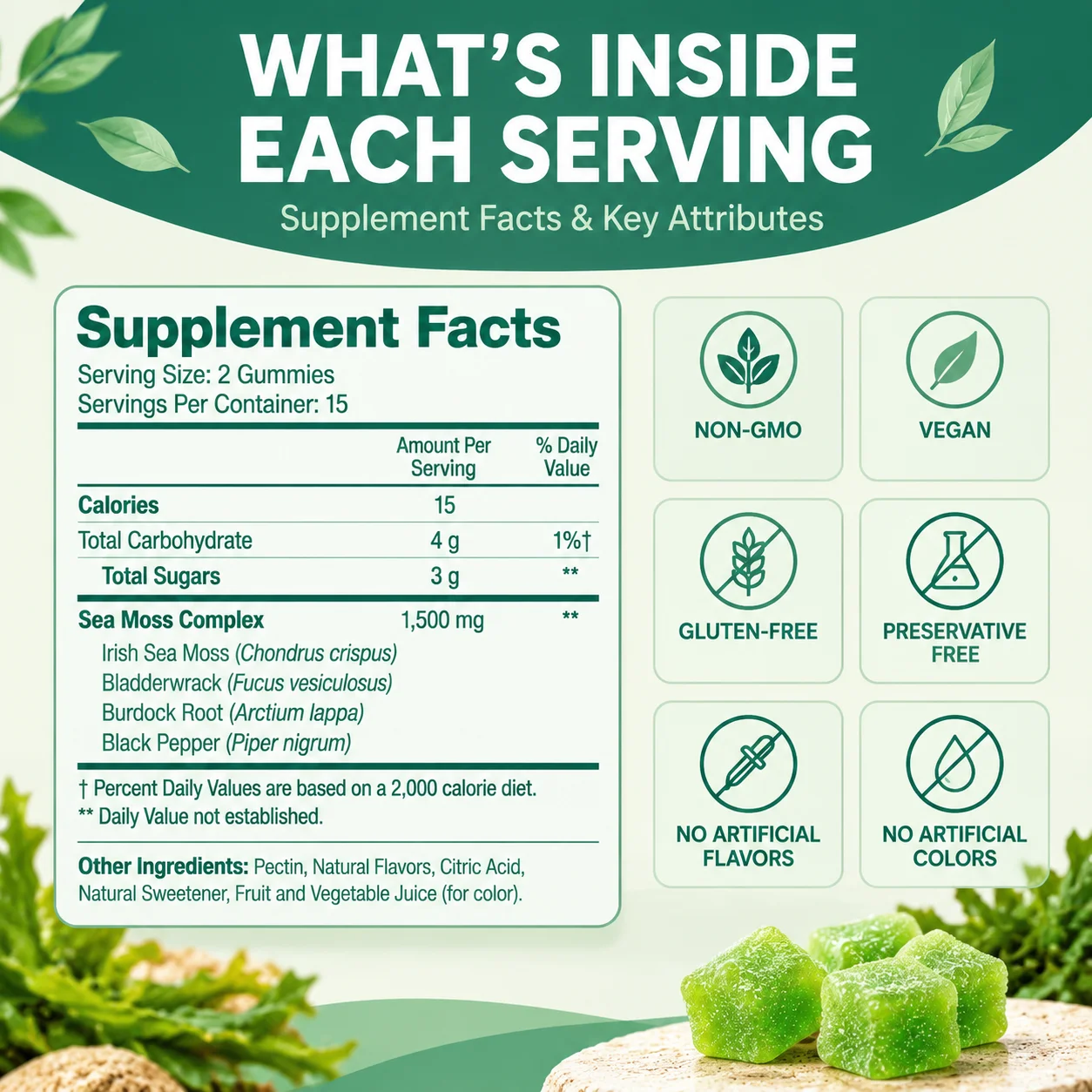 Sea Moss Gummies 16 Ingredient Herbal Formula with Vitamin C D3 Elderberry Botanical Nutrition Support Vegan Friendly 30 Gummies