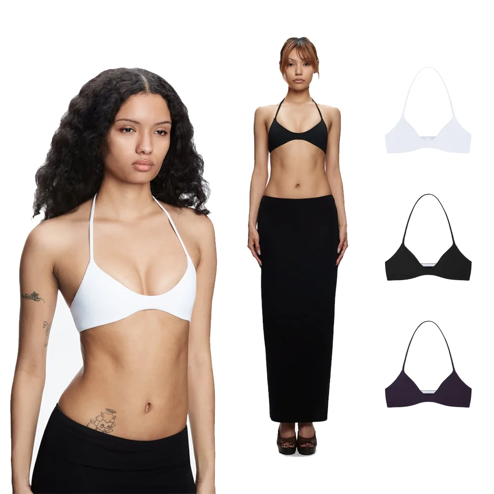 Tank Halter Neck Triangle Cup Camisole, Backless Slim Fit Stretchy Inner and Outer Wear Short Top, Halter Bikini Style Camisole, High Elasticity Slim Fit Versatile Hot Girl Style Outer Wear Camisole