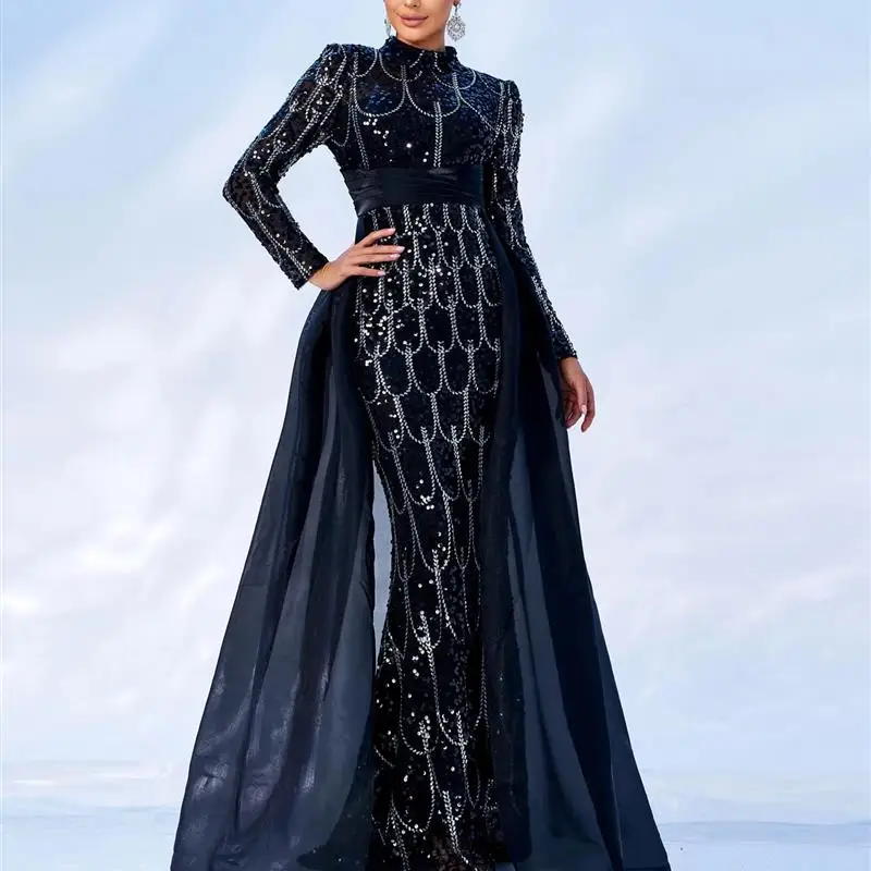 Vestido de noche largo con lentejuelas, Par Formal de cumpleaños para mujer, Material de poliéster Dr, largo, Sve, longitud Regular, otoño 2024