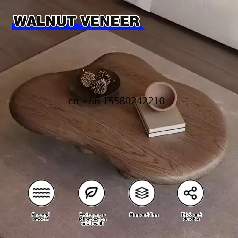 for AN-2413 Mid-Century Modern Walnut Table Retro Cloud Shape Coffee Table for Small Apartment Living Room