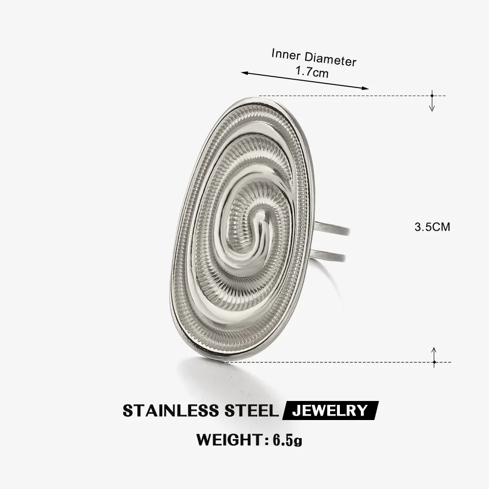 Vortex Line Rings Architectural Oval Stainless Steel Modern Hip Hop Adjustable Statement Jewelry Bold Geometric Women'S Ring