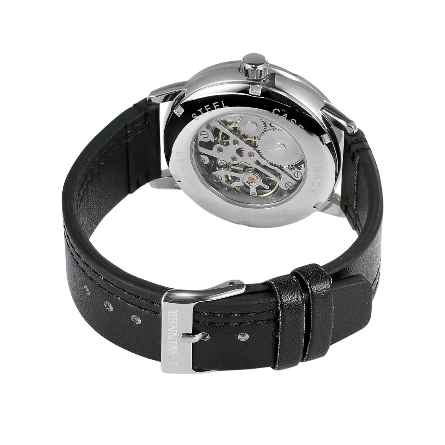 Imagem -03 - Relógio Mecânico de Mão Simples Clássico Masculino Elegante Preto e Branco Relógio de Pulso Masculino Pulseira de Couro Genuíno Relógio de Corda