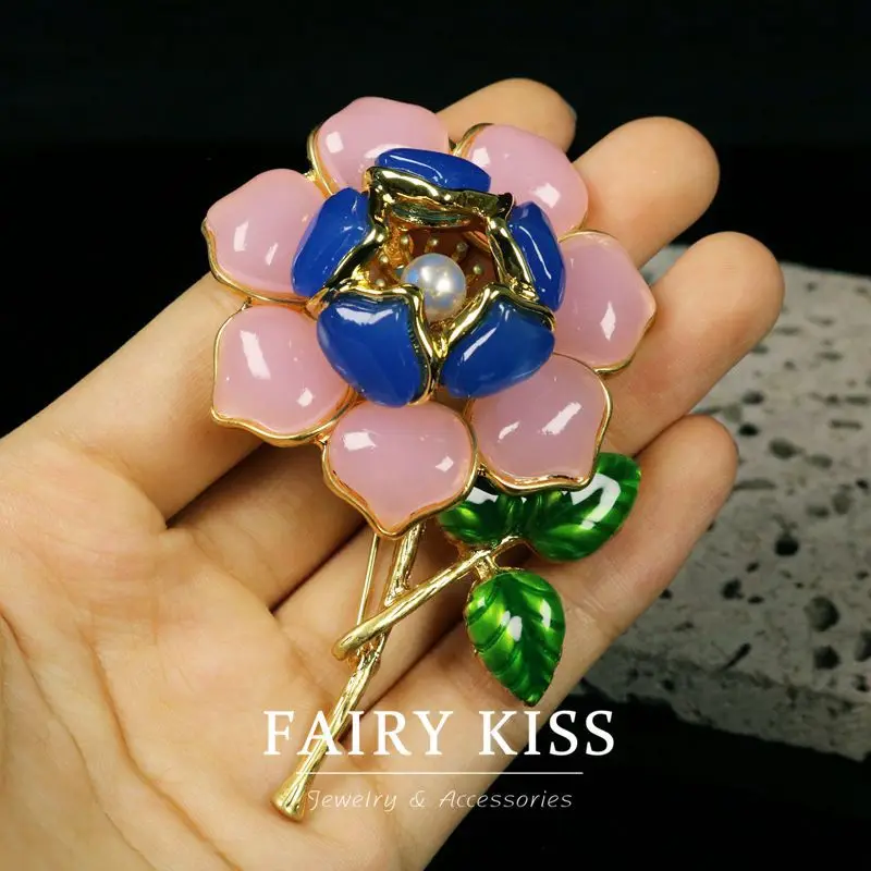 

Retro Reflow Exquisite Big Pink Resin Flower Jelly Resin Handmade Enamel Brooch Sweet Romantic Versatile Accessories for Women