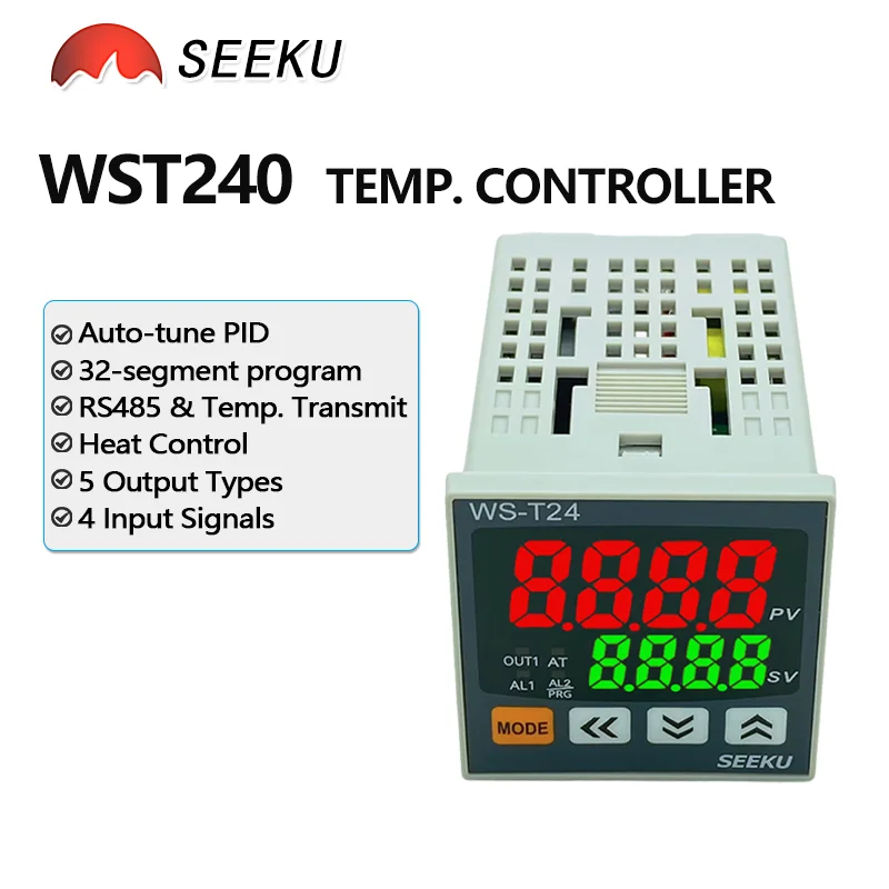 SEEKU T240 RS485 PID 32 Seg Program W48 X H48 X L75mm Relay SSR 0-10V 4-20mA Output Temp Controller Modbus AC/DC 24V AC 220V