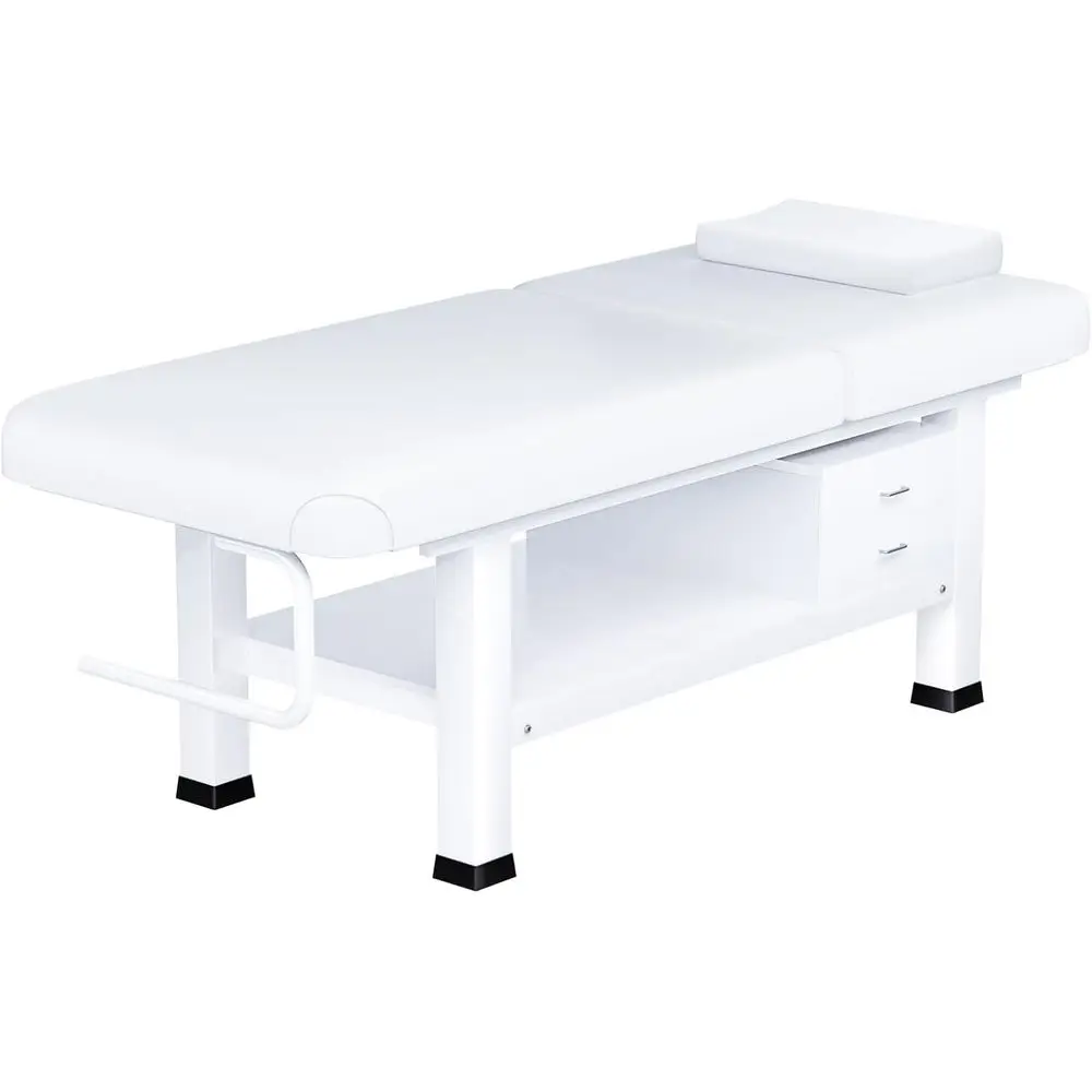 

Portable 32 Wide Massage Table with Adjustable Height, Towel Rack, and Storage for Spa and Tattoo Services (White)