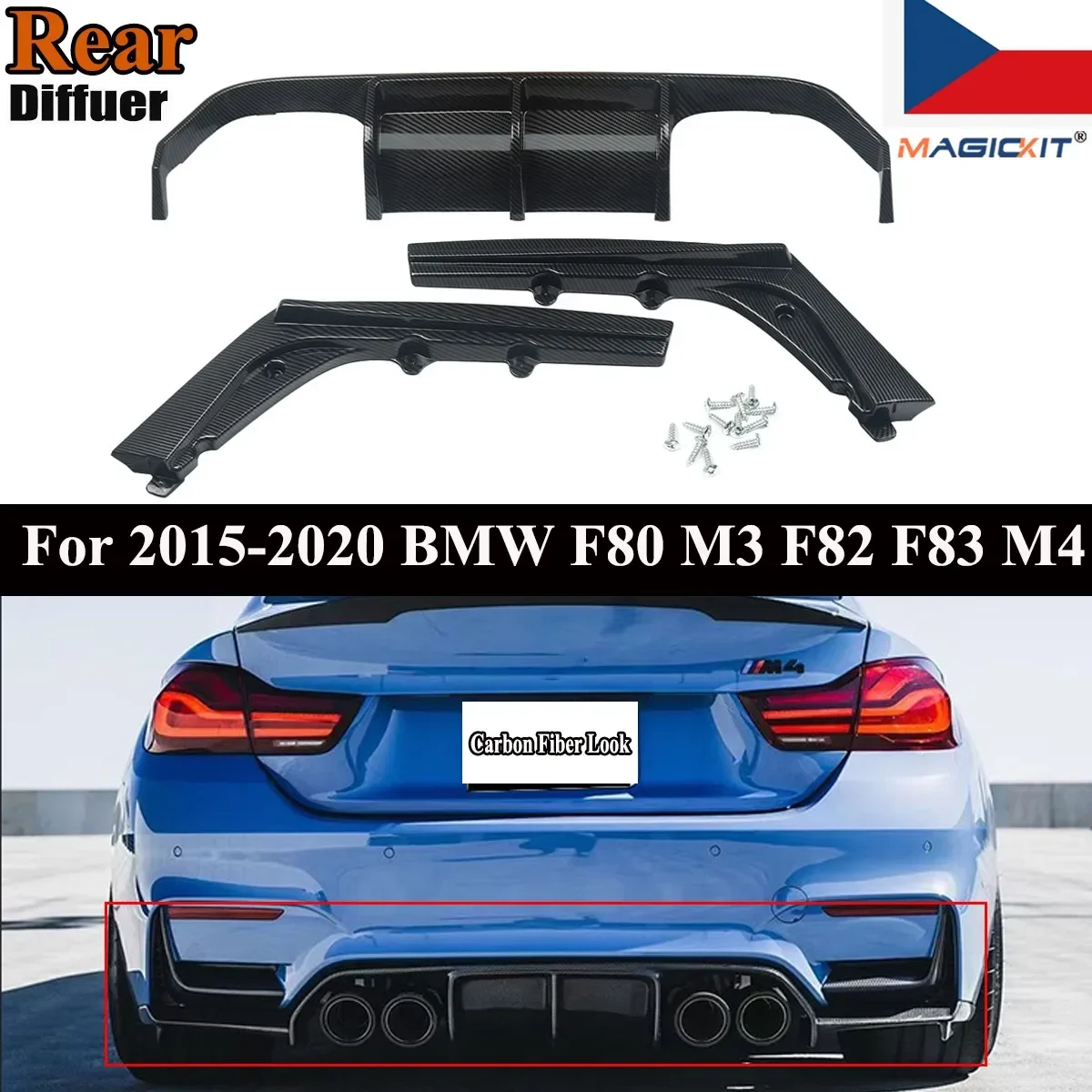 F80 Car Rear Bumper Diffuser Spoiler for BMW 3 Serises 4 Serises M3 F82 F83 M4 Rear Lip Carbon Fiber 2015-20 Protector Guard