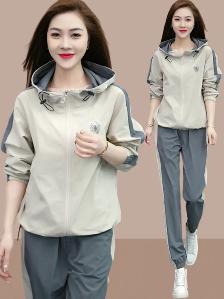 

Women's Sportswear Set Casual Running Long Sve Hoodie Jaet And Pants Two-Piece Suit Faionable Spring Autumn New Arrival