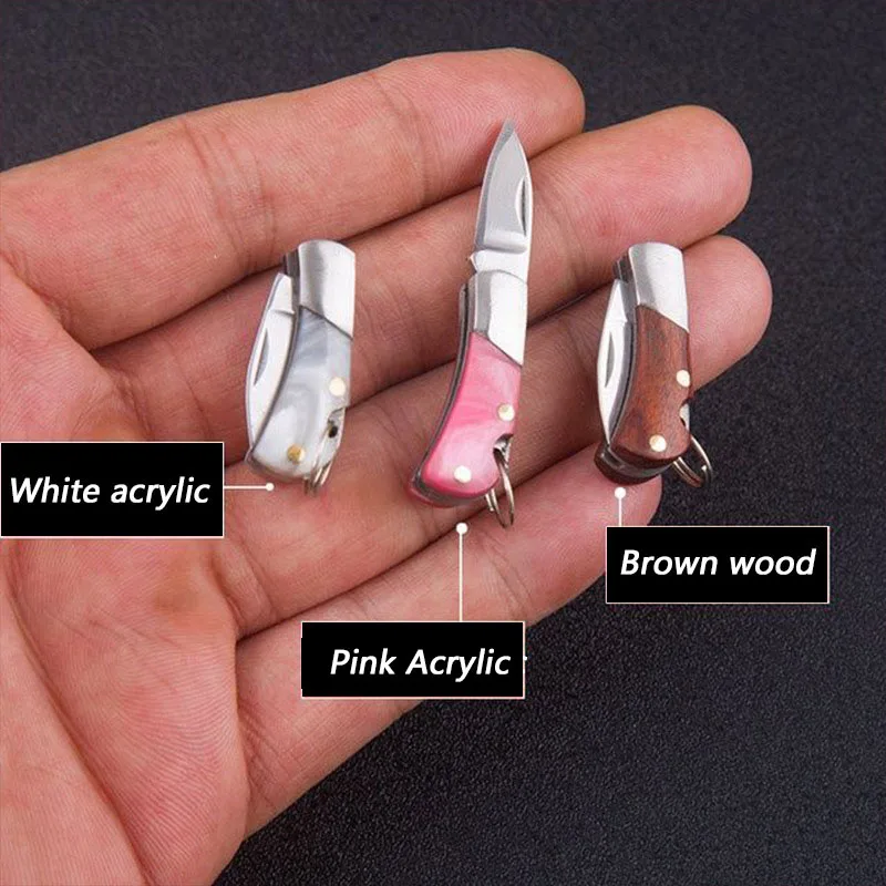 Mini Wood Folding Knife Acrylic Sharp EDC Self-defense Portable Keychain Hanging Outdoor Camping Survival Unboxing Pocket Knife