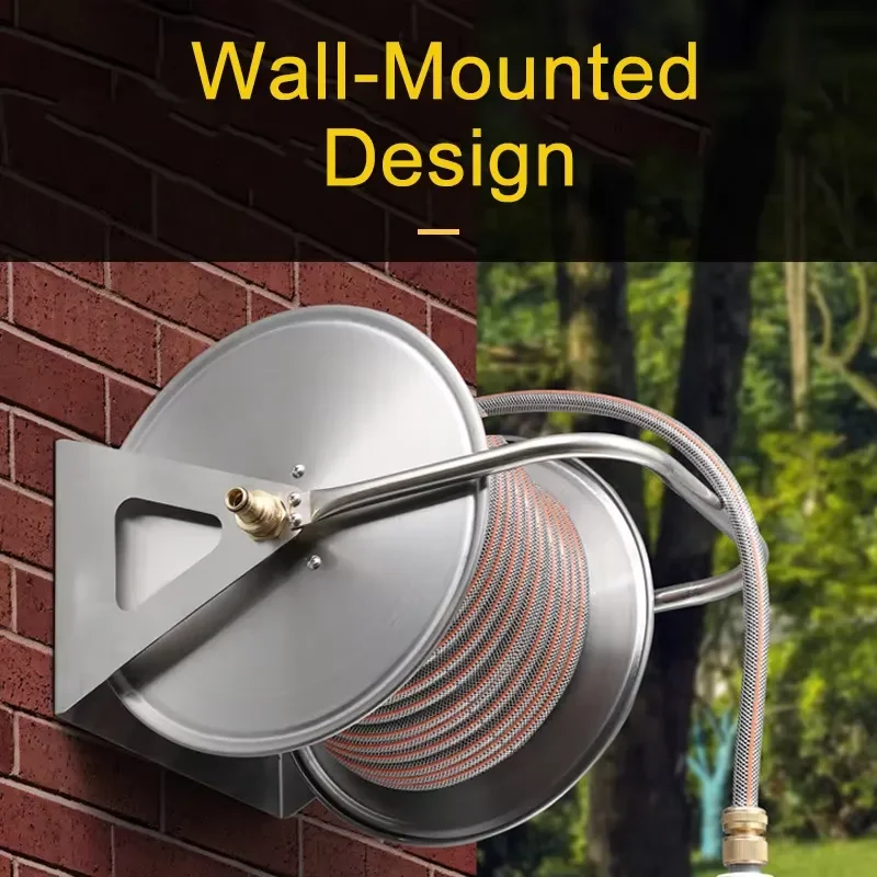 for Stainless 201 and 410 Hose Reel Wall Mount Easy Installation Garden Water and Car Wash with Brass Connector