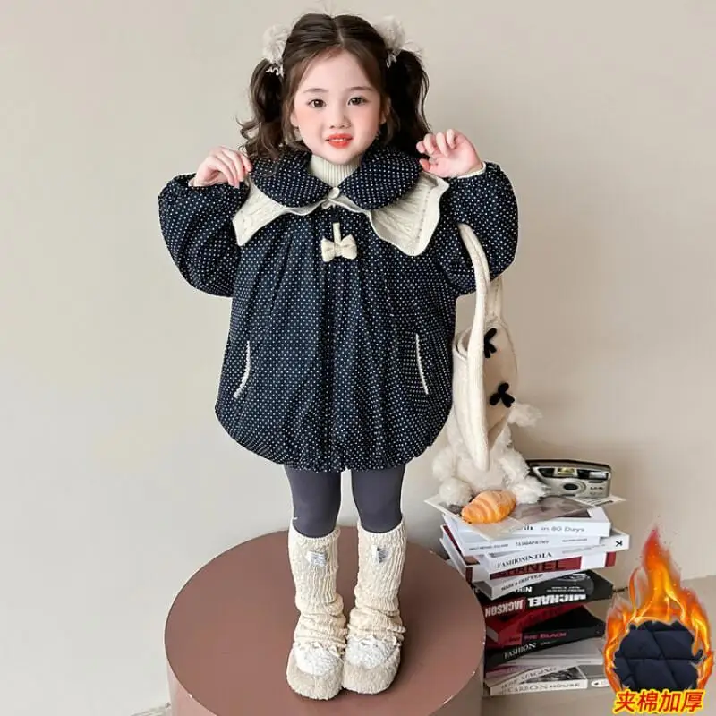 

Girls' Cotton Jacket With Thickened Fleece for Warmth Coat Tops Korean Version Polka Dot Clothing Baby Trendy 2025 Kids Clothes