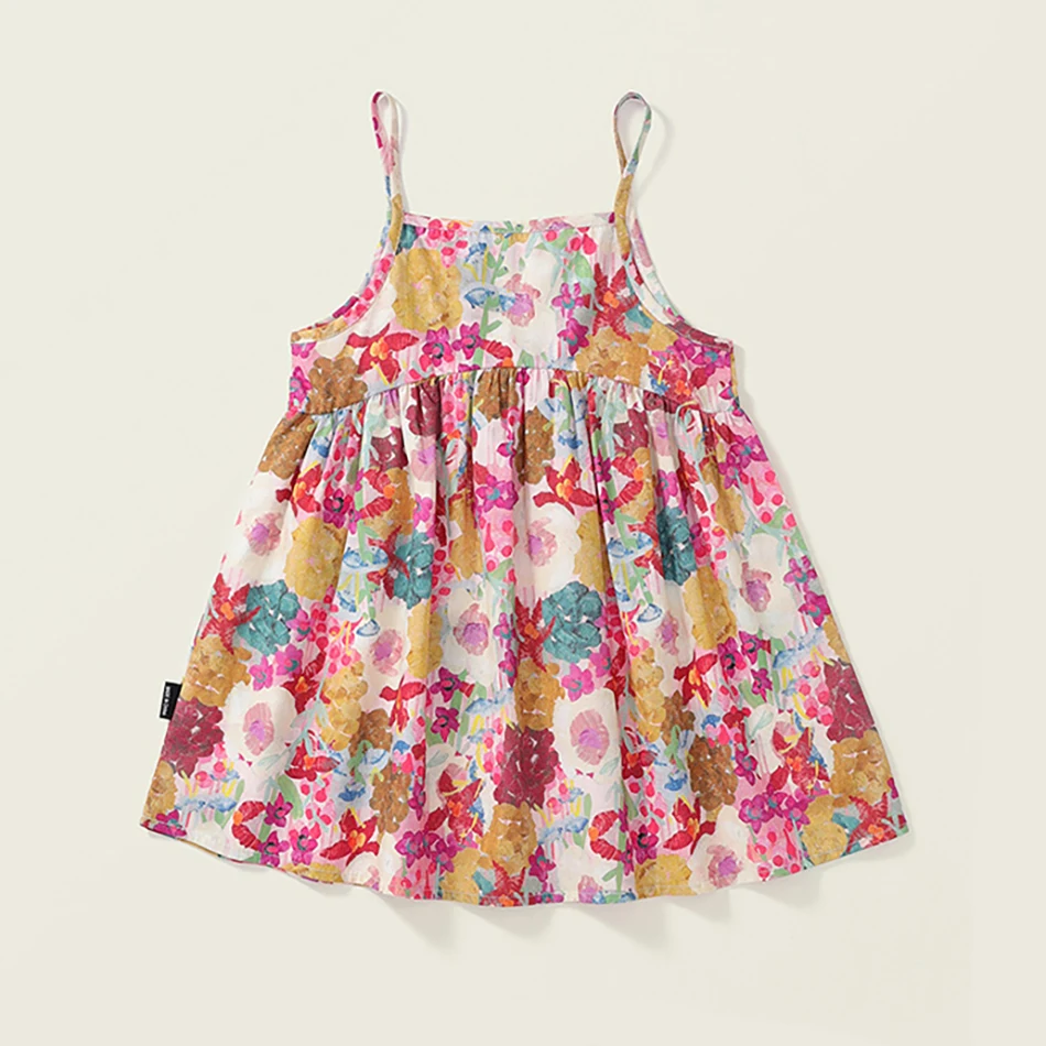 Spring Summer Collection Girls Sweet Stylish Floral Cotton Casual Sundress Straps Designed for Comfortable Play in Warm Weather