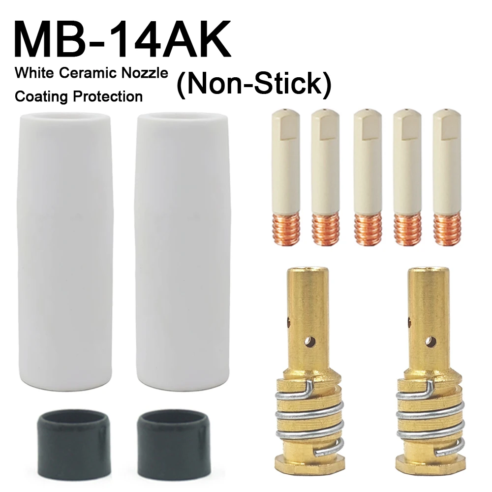 MB-14AK Coating Protection 0.8/1.0/1.2mm Contact Tips White Ceramic Nozzle Non-stick Argon Arc European Welding Accessories