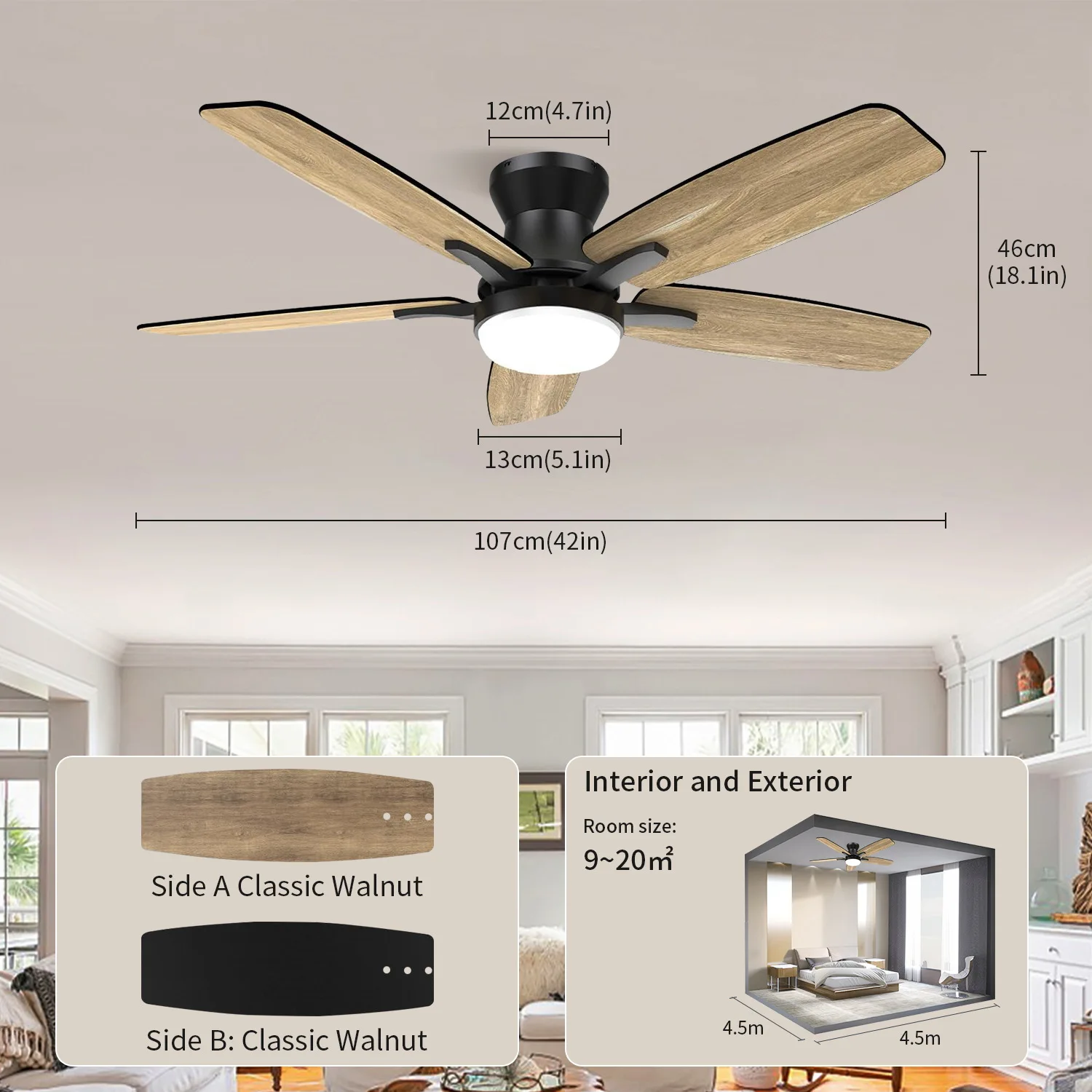 42 inch intelligent ceiling fan light 6 wind speeds APP and remote control low-noise timed fan light for bedroom and living room