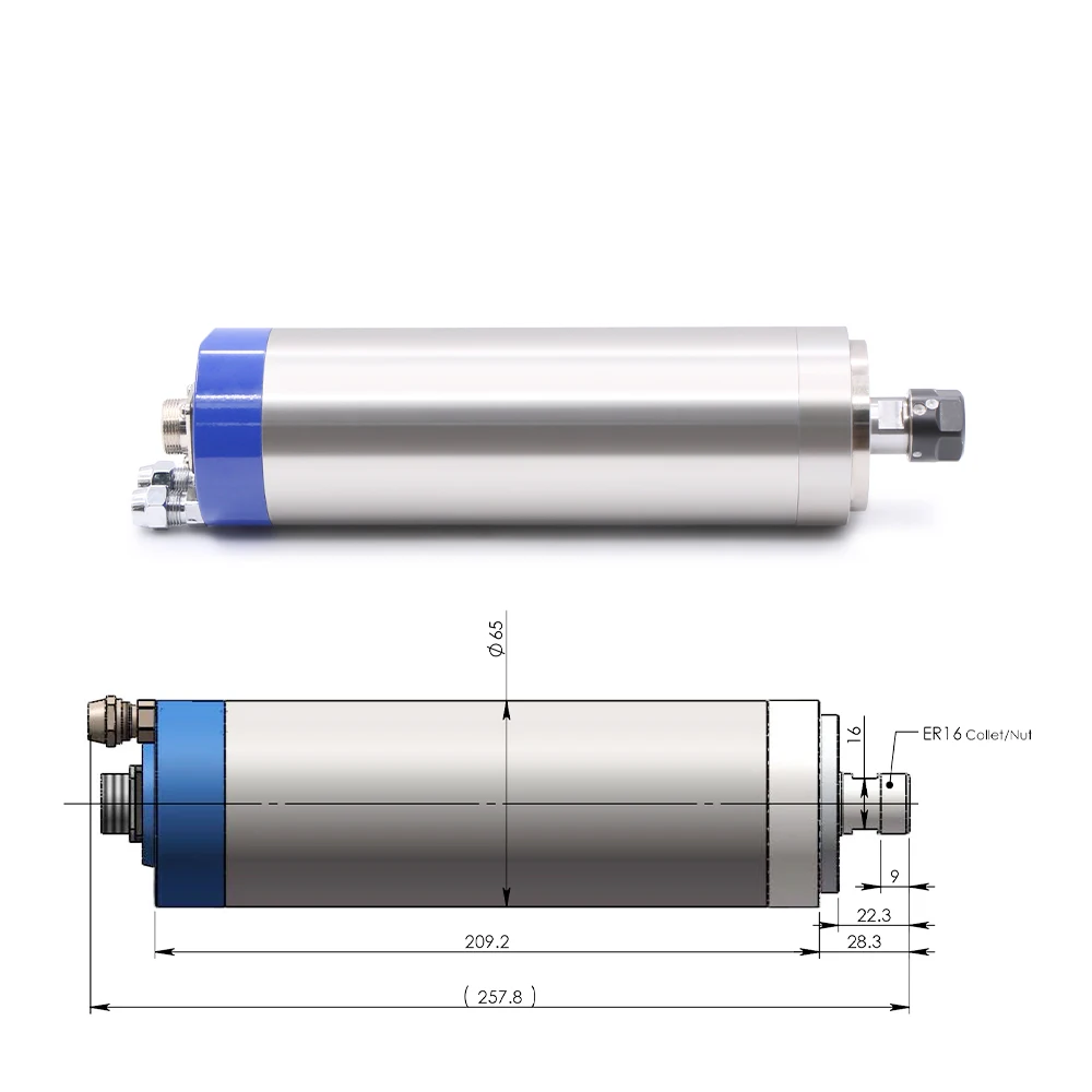 G-PENNY 1.5kw ER16 Water Cooled Spindle Motor Kit D=65mm 4 pcs Bearings 0.01mm Accuracny & Frequency Drive 75W Pump 65mm Bracket