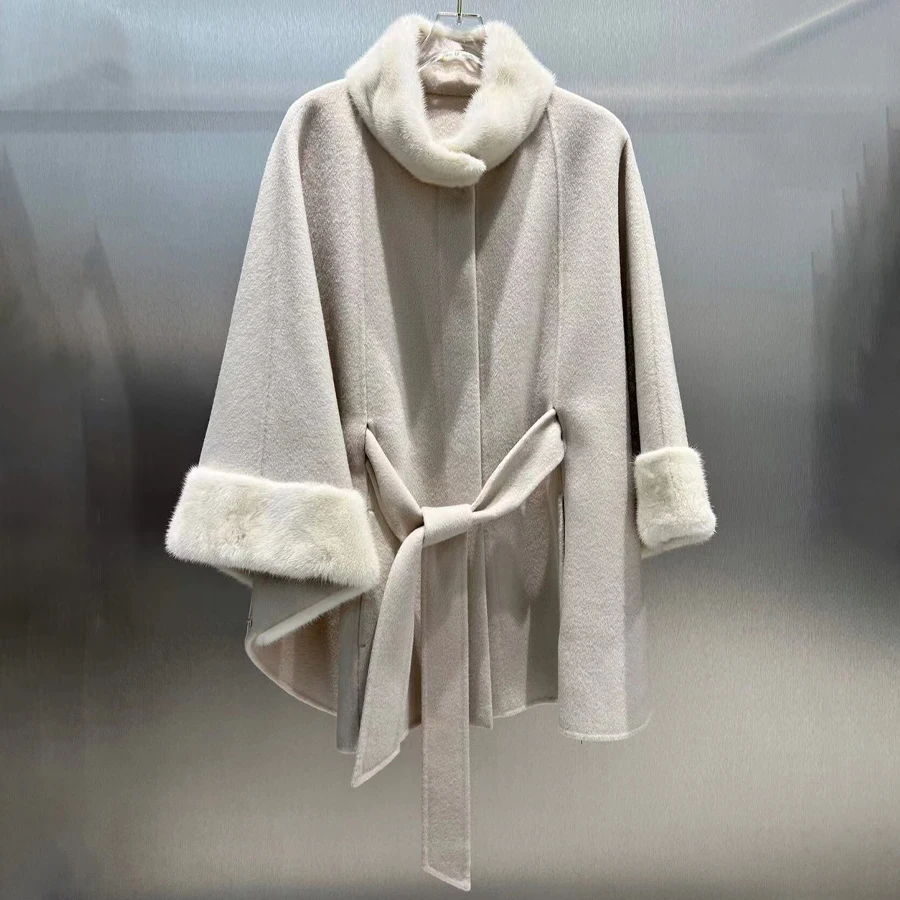 Wool Blend Jacket Matching Belt Women Wool Coat Luxury Women New Style Cashmere Coat Women